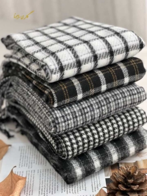 کالکشن شال موهر وارداتی طرحدار سفید مشکی کد208