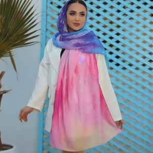 شال آبرنگی سرخابی آبی آسمانی بنفش