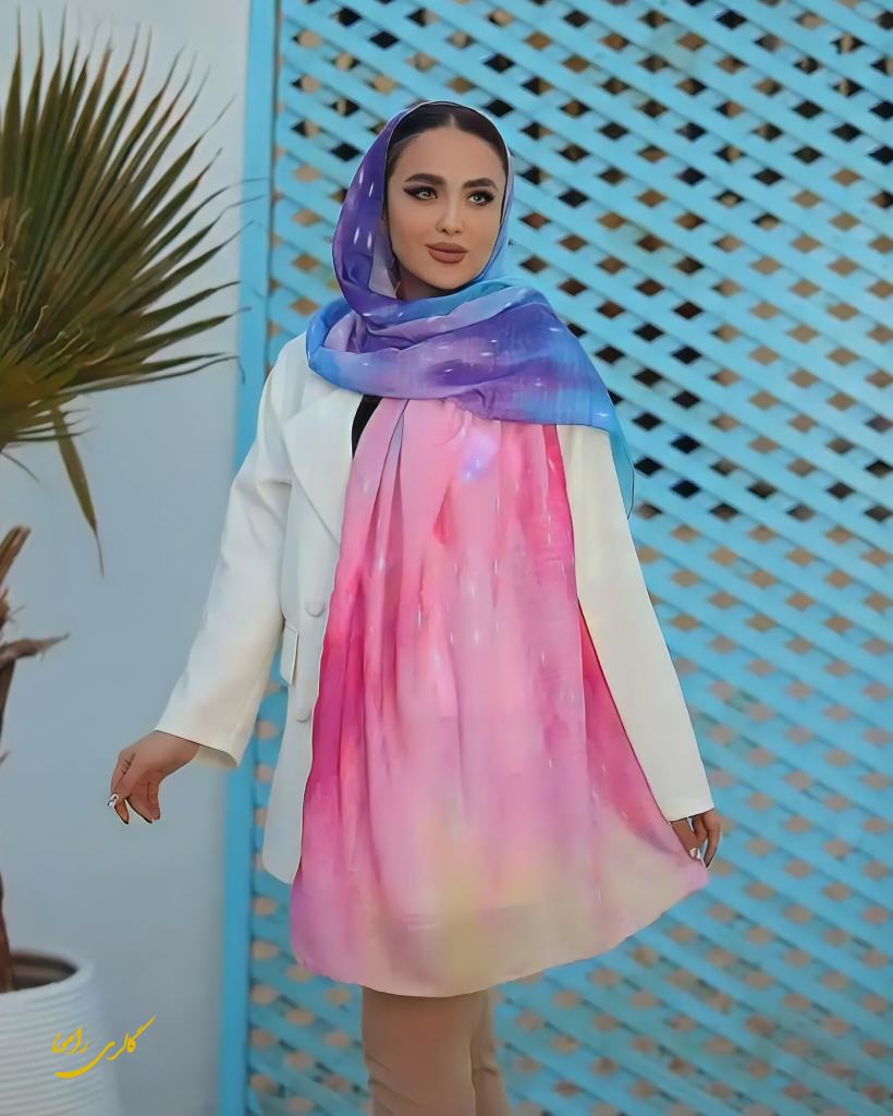 شال آبرنگی سرخابی آبی آسمانی بنفش کد216