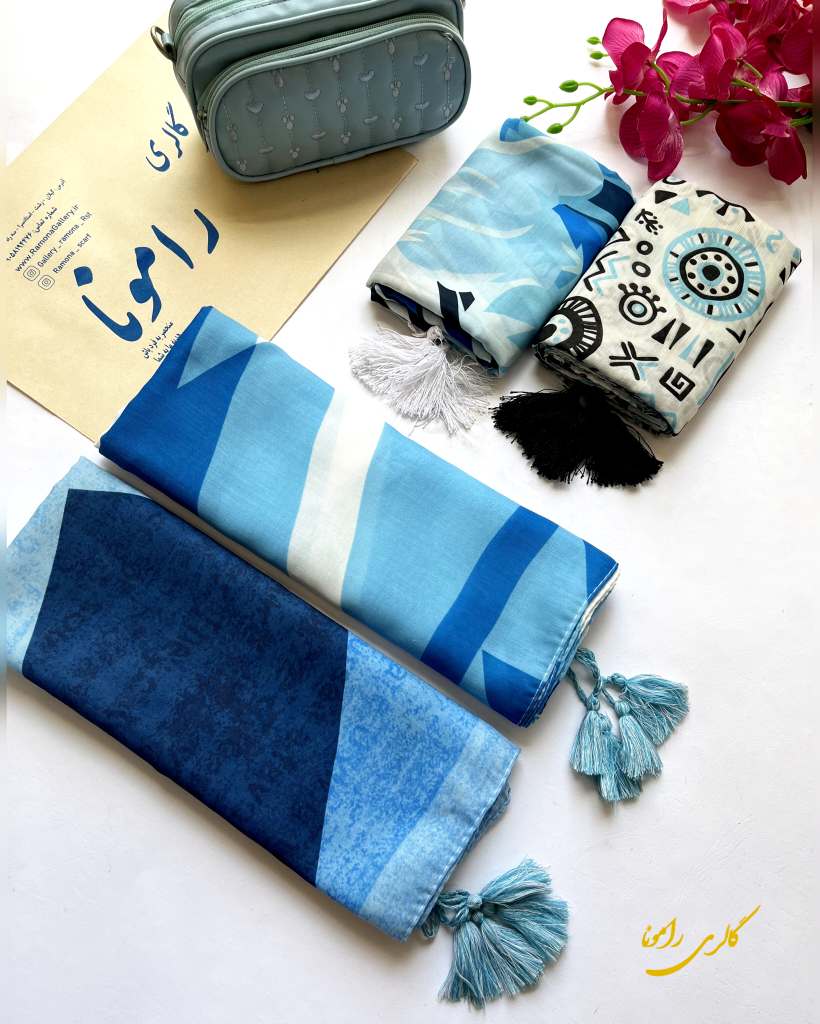 کالکشن شال آبی آسمانی طرح دار کد220