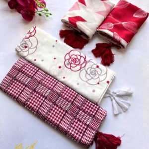 کالکشن شال طرحدار قرمز نخی چاپی کد221