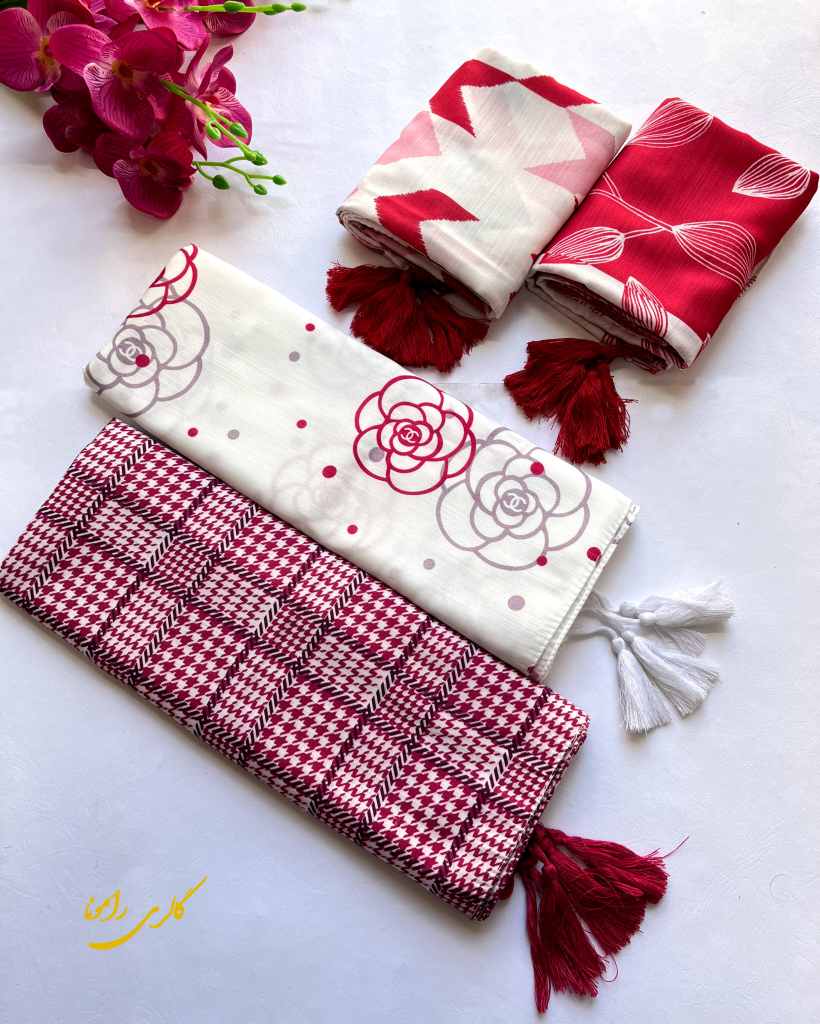 کالکشن شال طرحدار قرمز نخی چاپی کد221