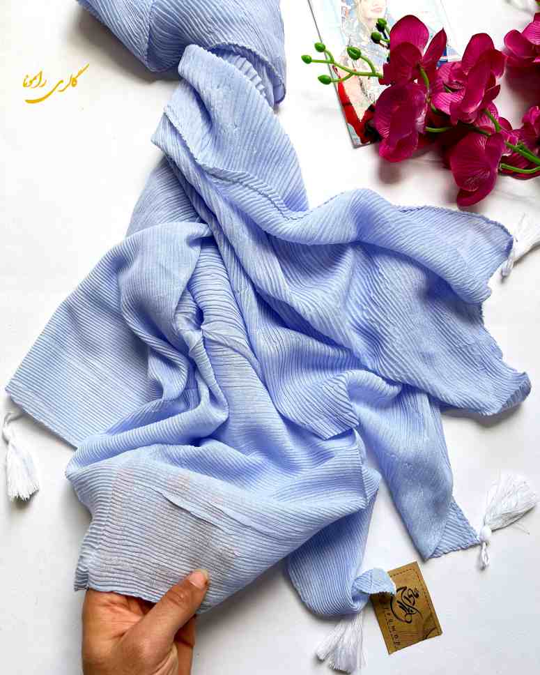 شال پلیسه نخی تیغ ماهی آبی آسمانی کد236 - تصویر 2