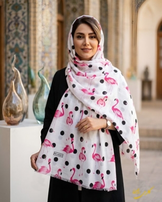 شال سفید فلامینگو نخی چاپی دور دوخت کد244