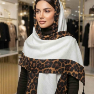 شال پلنگی نخی منگوله دار سفید کد263