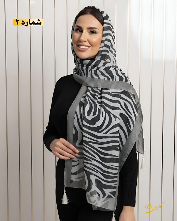 کالکشن شال نخی طرحدار پک مشکی سفید کد256 - تصویر 4